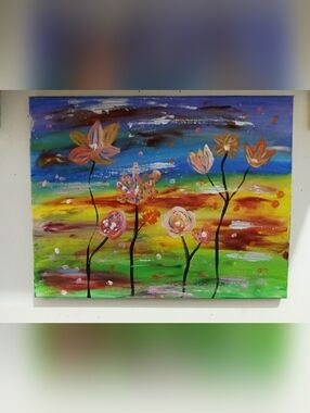 Colorful floral 11 × 14 canvas acrylic painting.